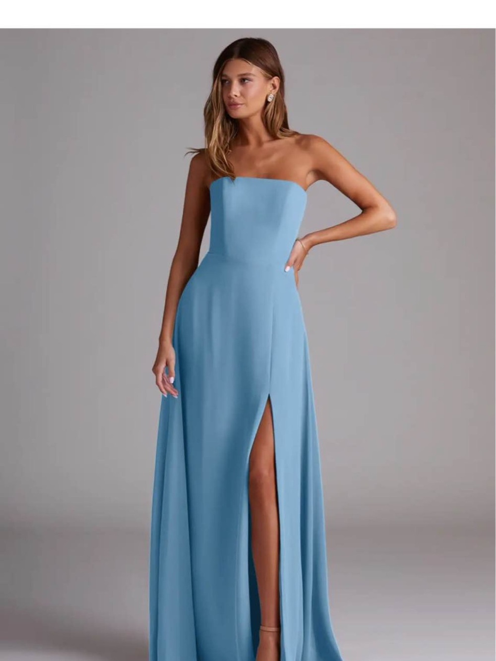 Azazie Wren Steele Blue A8 Chiffon Bridesmaid Dress